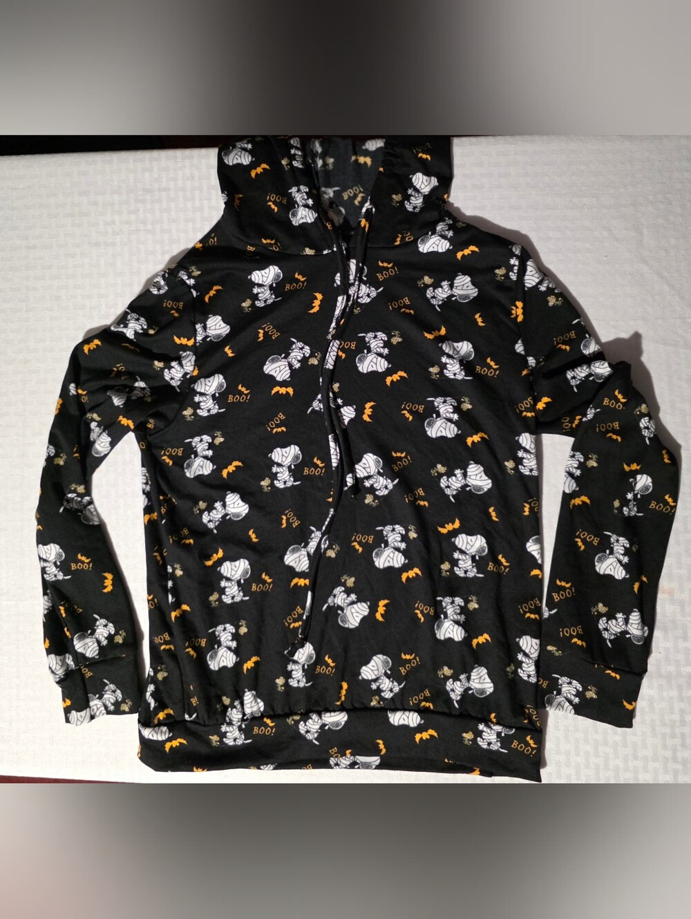 NWOT Peanuts Black Hoodie with Snoopy Mummy and Orange Bat Print